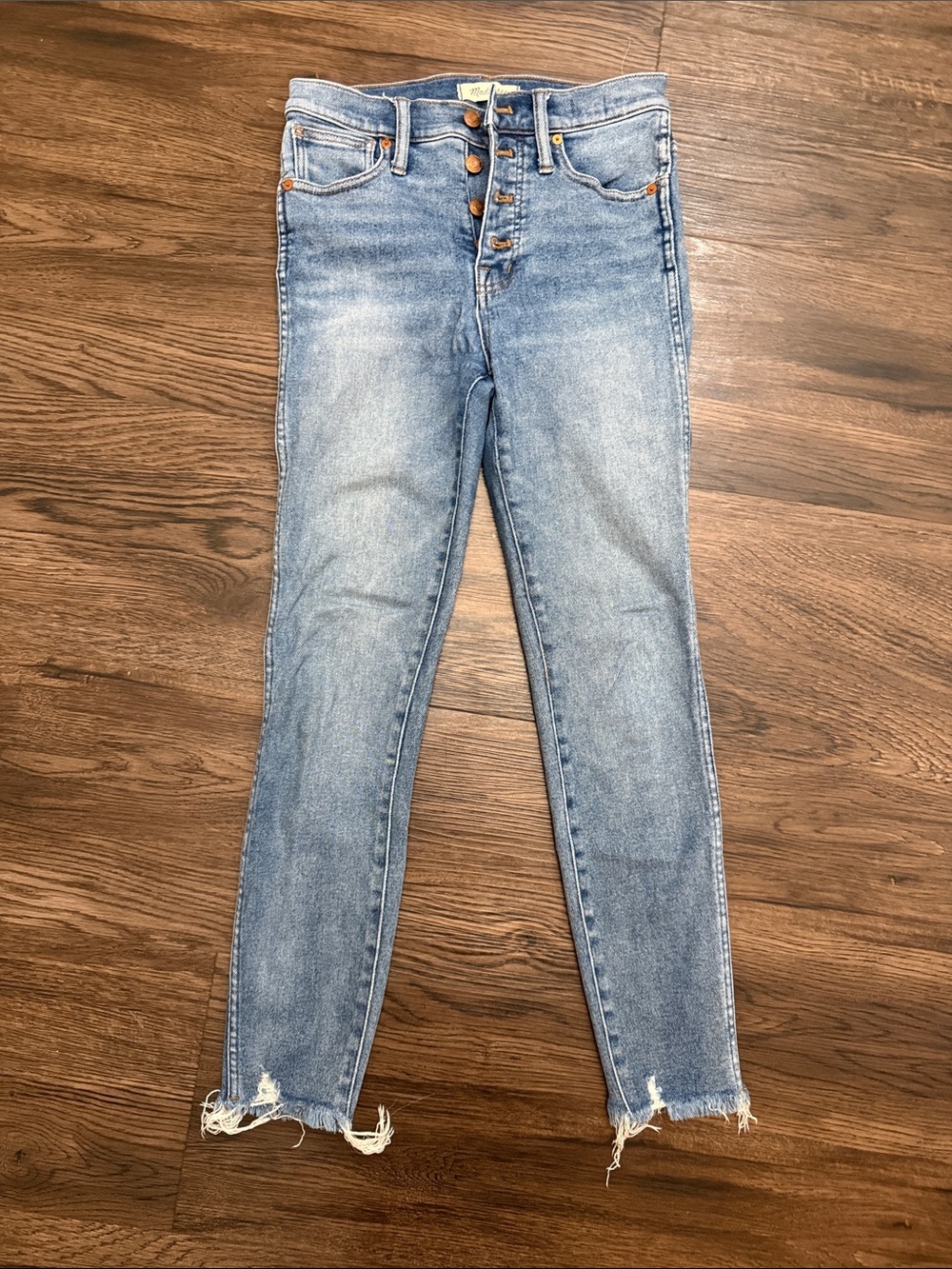 Madewell Light Blue High-Rise Skinny Jeans with Frayed Hem